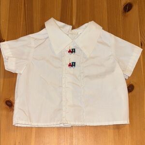 Vintage 18 months Classic White Kids Shirt with Train Embroidery